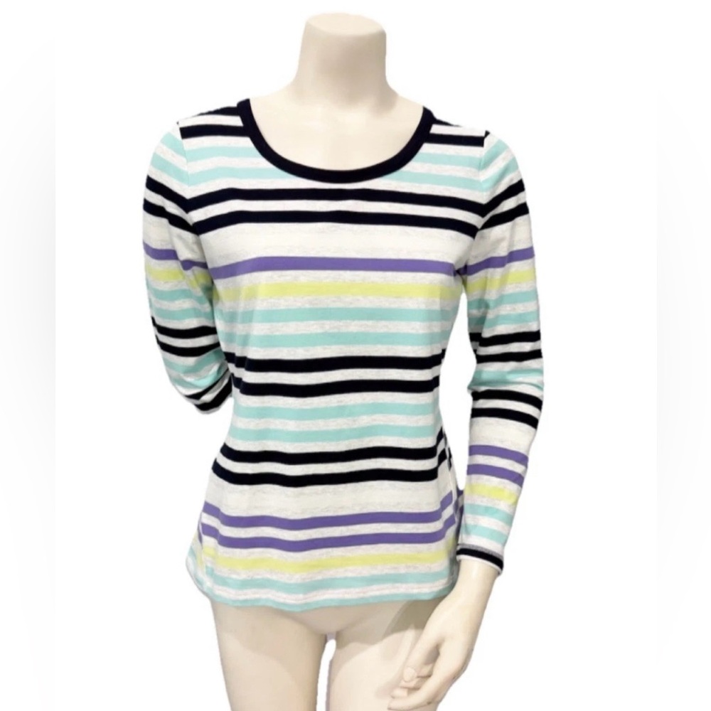 Talbots Women’s Striped Long Sleeve Top Size MP Petite M Cotton Blend Multicolor